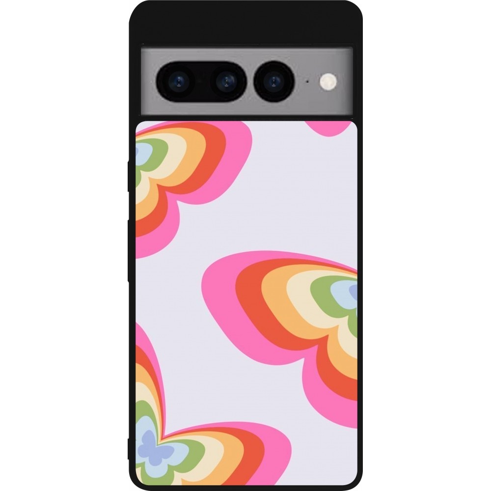 Coque Google Pixel 7 Pro - Silicone rigide noir Easter 2024 rainbow butterflies