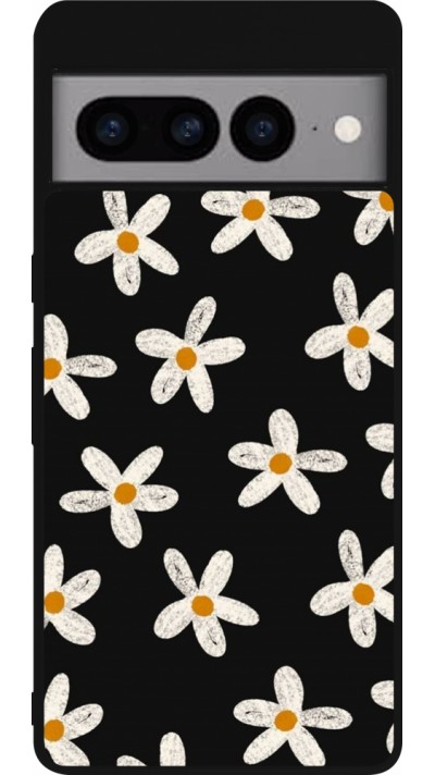 Coque Google Pixel 7 Pro - Silicone rigide noir Easter 2024 white on black flower