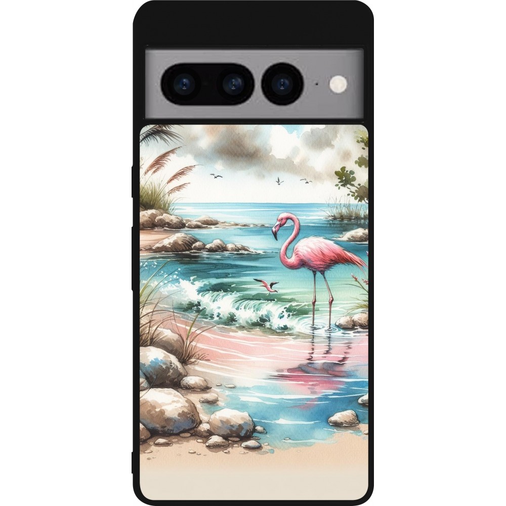 Google Pixel 7 Pro Case Hülle - Silikon schwarz Flamingo Aquarell