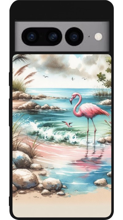 Google Pixel 7 Pro Case Hülle - Silikon schwarz Flamingo Aquarell