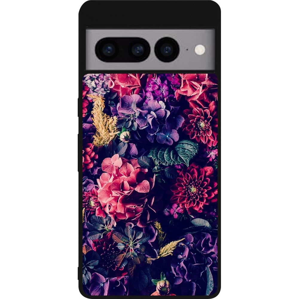 Google Pixel 7 Pro Case Hülle - Silikon schwarz Flowers Dark