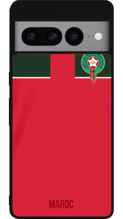 Coque Google Pixel 7 Pro - Silicone rigide noir Maillot de football Maroc 2022 personnalisable