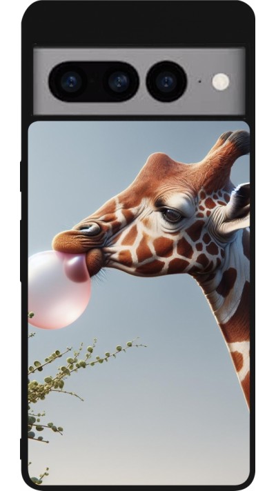 Google Pixel 7 Pro Case Hülle - Silikon schwarz Giraffe mit Blase