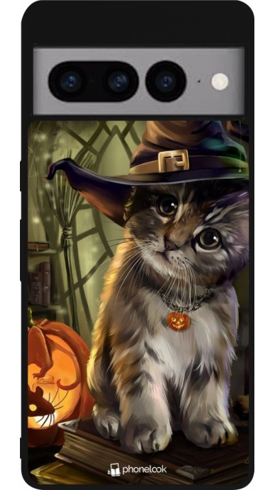 Google Pixel 7 Pro Case Hülle - Silikon schwarz Halloween 21 Witch cat