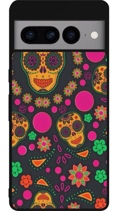 Coque Google Pixel 7 Pro - Silicone rigide noir Halloween 22 colorful mexican skulls