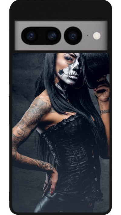 Coque Google Pixel 7 Pro - Silicone rigide noir Halloween 22 Tattooed Girl