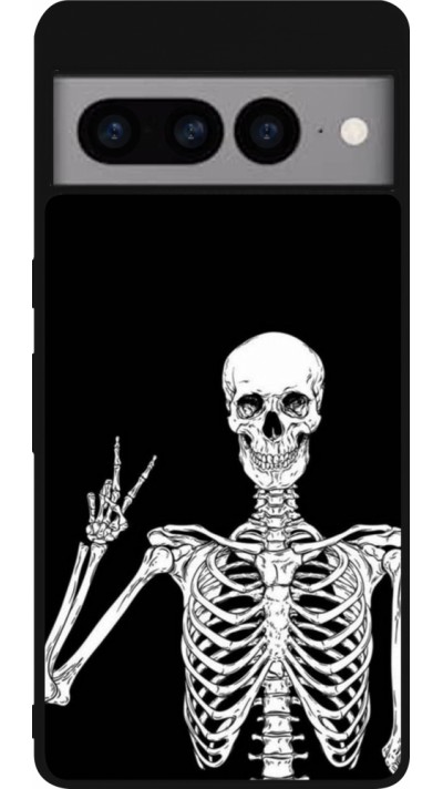 Coque Google Pixel 7 Pro - Silicone rigide noir Halloween 2023 peace skeleton
