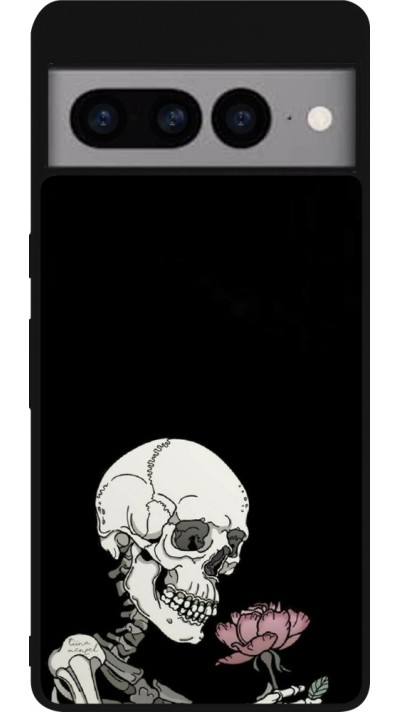 Coque Google Pixel 7 Pro - Silicone rigide noir Halloween 2023 rose and skeleton
