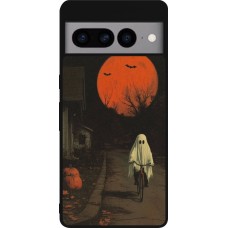 Coque Google Pixel 7 Pro - Silicone rigide noir Halloween 2025 Ghost on a bicycle