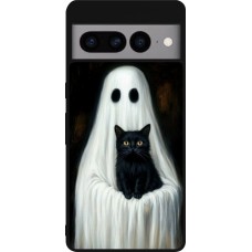 Coque Google Pixel 7 Pro - Silicone rigide noir Halloween 2025 Ghost with black cat