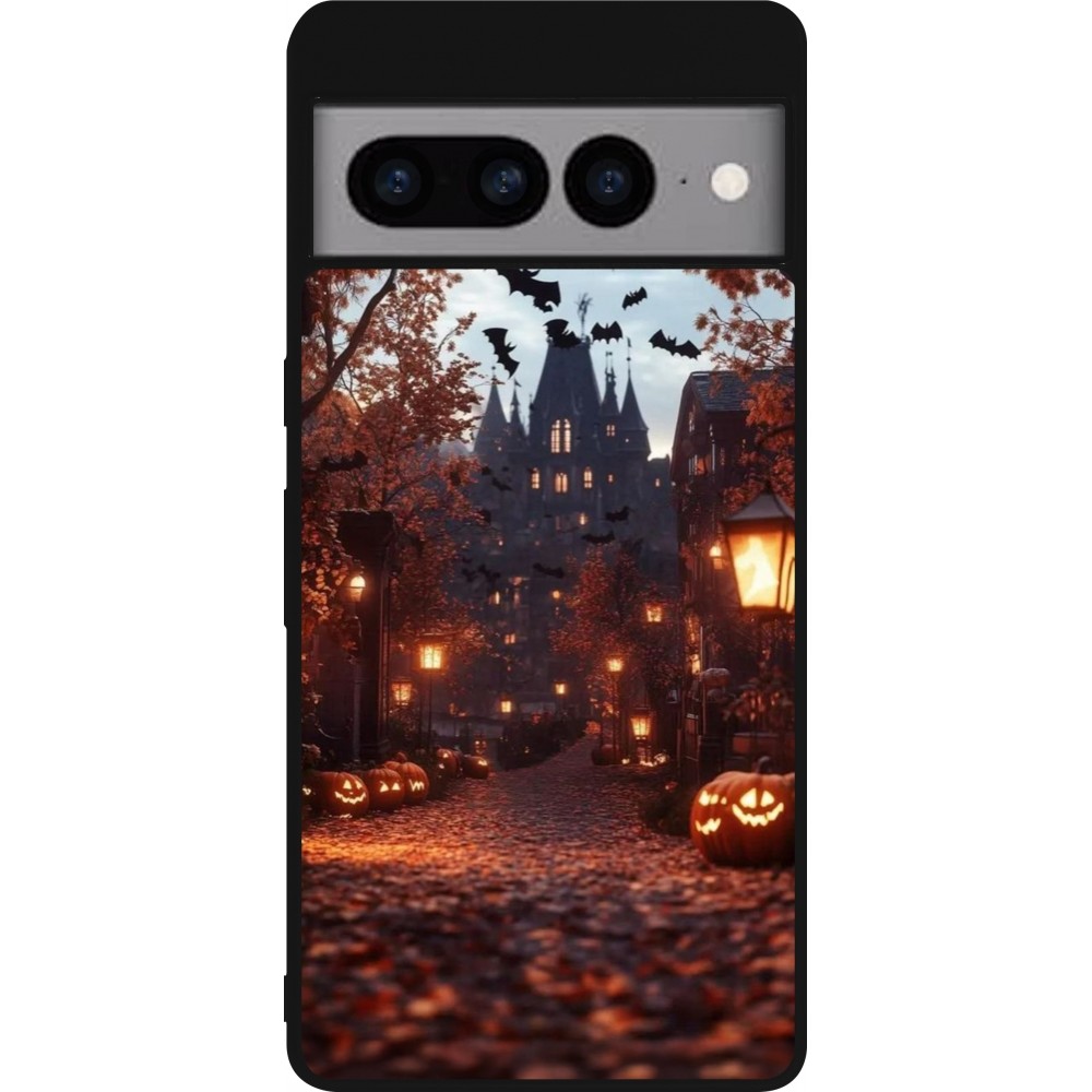 Coque Google Pixel 7 Pro - Silicone rigide noir Halloween 2025 Haunted house