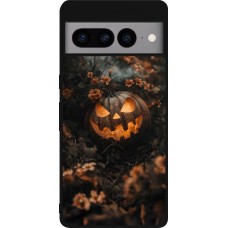 Coque Google Pixel 7 Pro - Silicone rigide noir Halloween 2025 Pumpkin with flowers