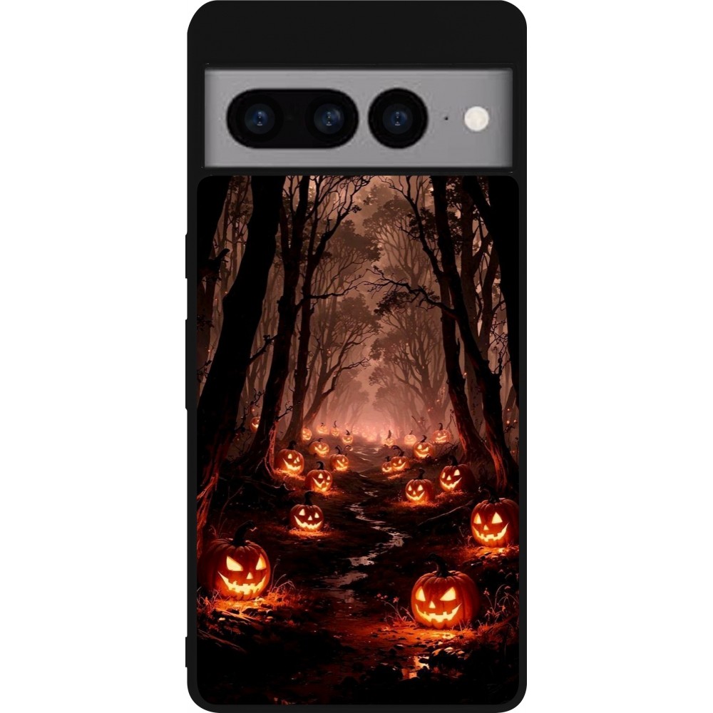 Coque Google Pixel 7 Pro - Silicone rigide noir Halloween 2025 Road of Terrifying Pumpkins