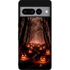 Coque Google Pixel 7 Pro - Silicone rigide noir Halloween 2025 Road of Terrifying Pumpkins