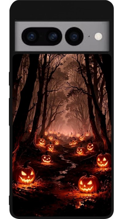Coque Google Pixel 7 Pro - Silicone rigide noir Halloween 2025 Road of Terrifying Pumpkins