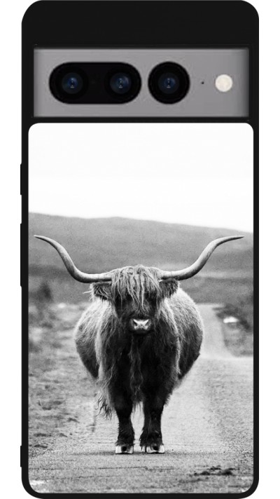 Google Pixel 7 Pro Case Hülle - Silikon schwarz Highland cattle