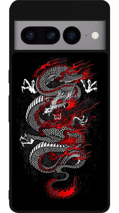 Coque Google Pixel 7 Pro - Silicone rigide noir Japanese style Dragon Tattoo Red Black