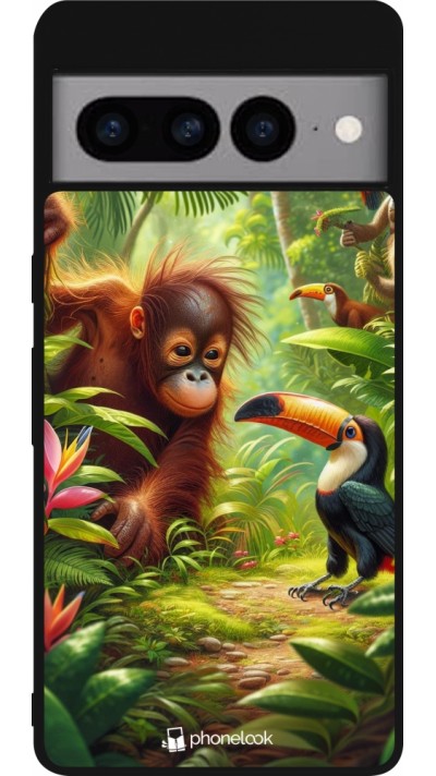 Coque Google Pixel 7 Pro - Silicone rigide noir Jungle Tropicale Tayrona