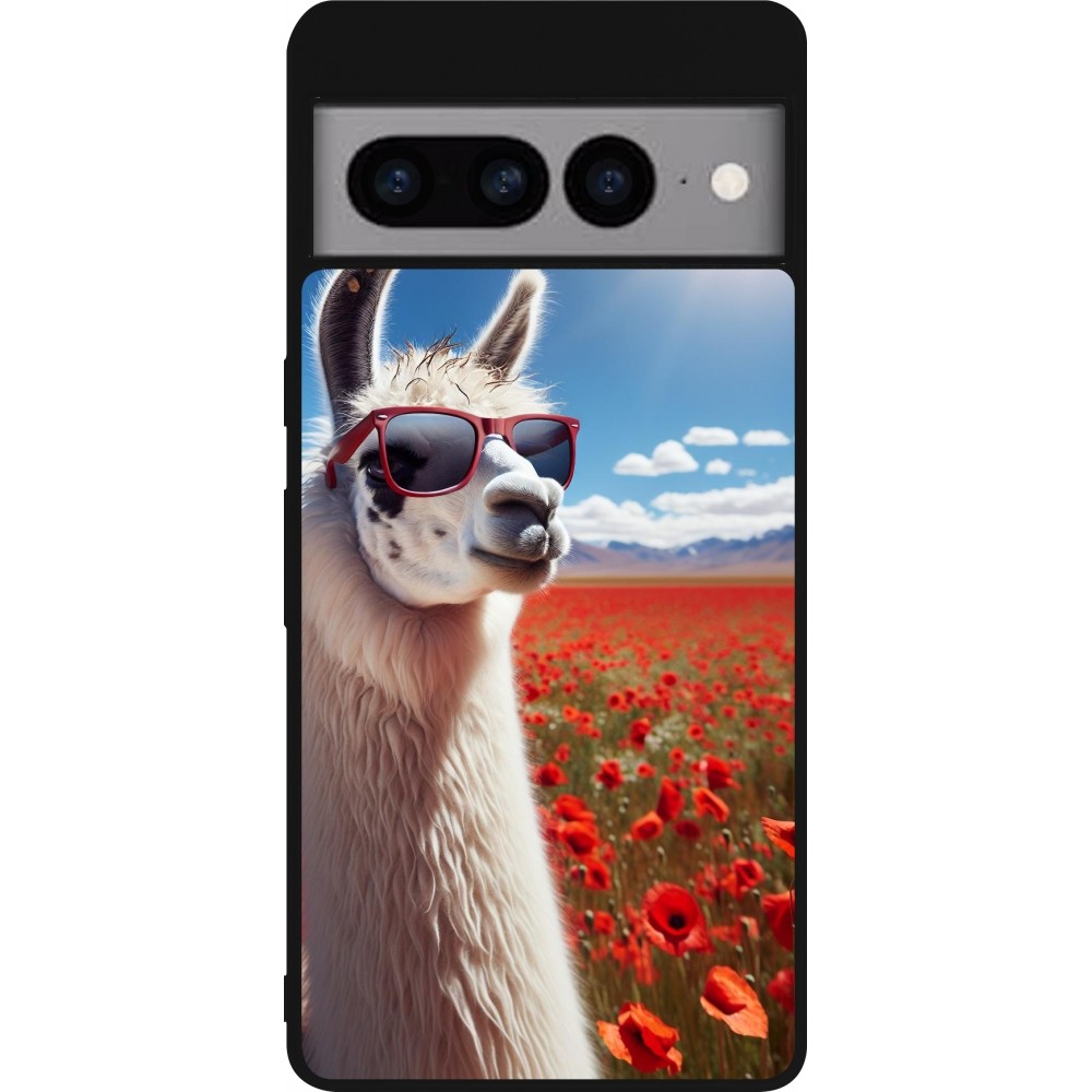 Google Pixel 7 Pro Case Hülle - Silikon schwarz Lama Chic in Mohnblume