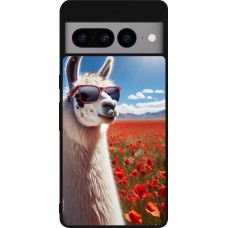 Google Pixel 7 Pro Case Hülle - Silikon schwarz Lama Chic in Mohnblume