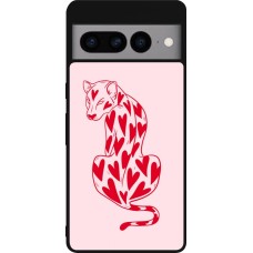 Coque Google Pixel 7 Pro - Silicone rigide noir Leopard with hearts 2026