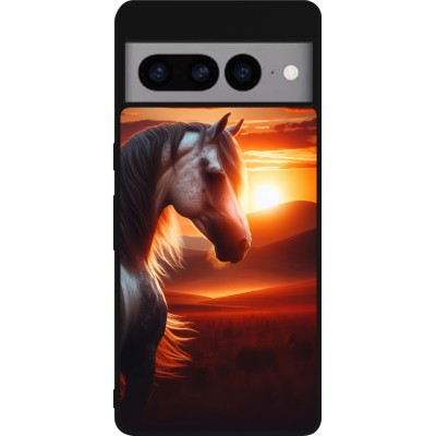Google Pixel 7 Pro Case Hülle - Silikon schwarz Majestätischer Sonnenuntergang Pferd