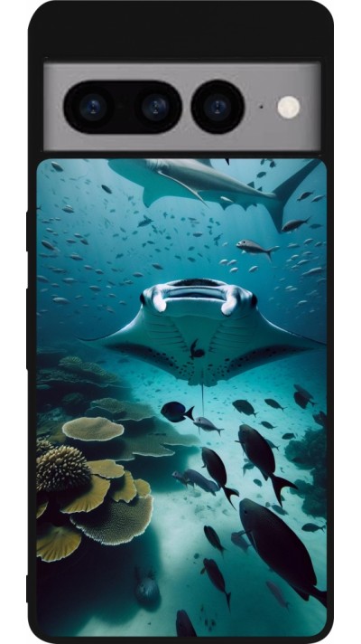 Coque Google Pixel 7 Pro - Silicone rigide noir Manta Lagon Nettoyage