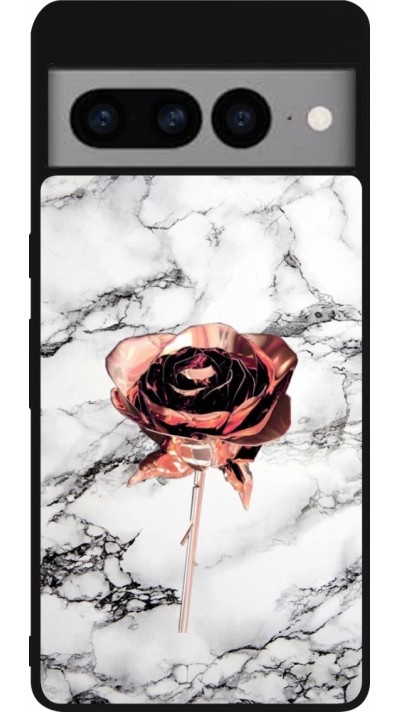 Coque Google Pixel 7 Pro - Silicone rigide noir Marble Rose Gold