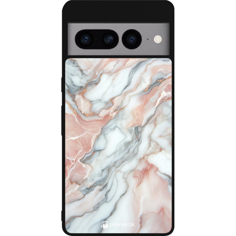 Google Pixel 7 Pro Case Hülle - Silikon schwarz Rosa Leuchtender Marmor