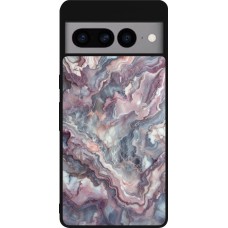 Coque Google Pixel 7 Pro - Silicone rigide noir Marbre violette argentée