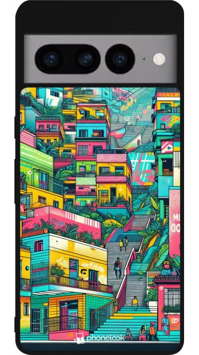 Google Pixel 7 Pro Case Hülle - Silikon schwarz Medellin Comuna 13 Kunst