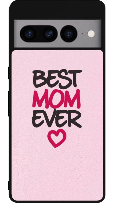 Coque Google Pixel 7 Pro - Silicone rigide noir Mom 2023 best Mom ever pink
