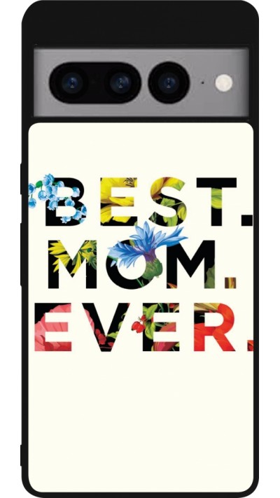 Coque Google Pixel 7 Pro - Silicone rigide noir Mom 2023 best Mom ever flowers