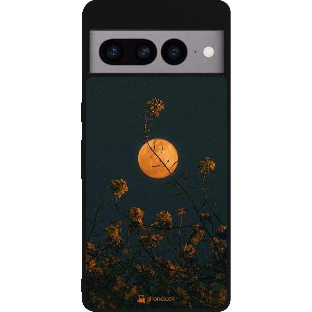 Coque Google Pixel 7 Pro - Silicone rigide noir Moon Flowers