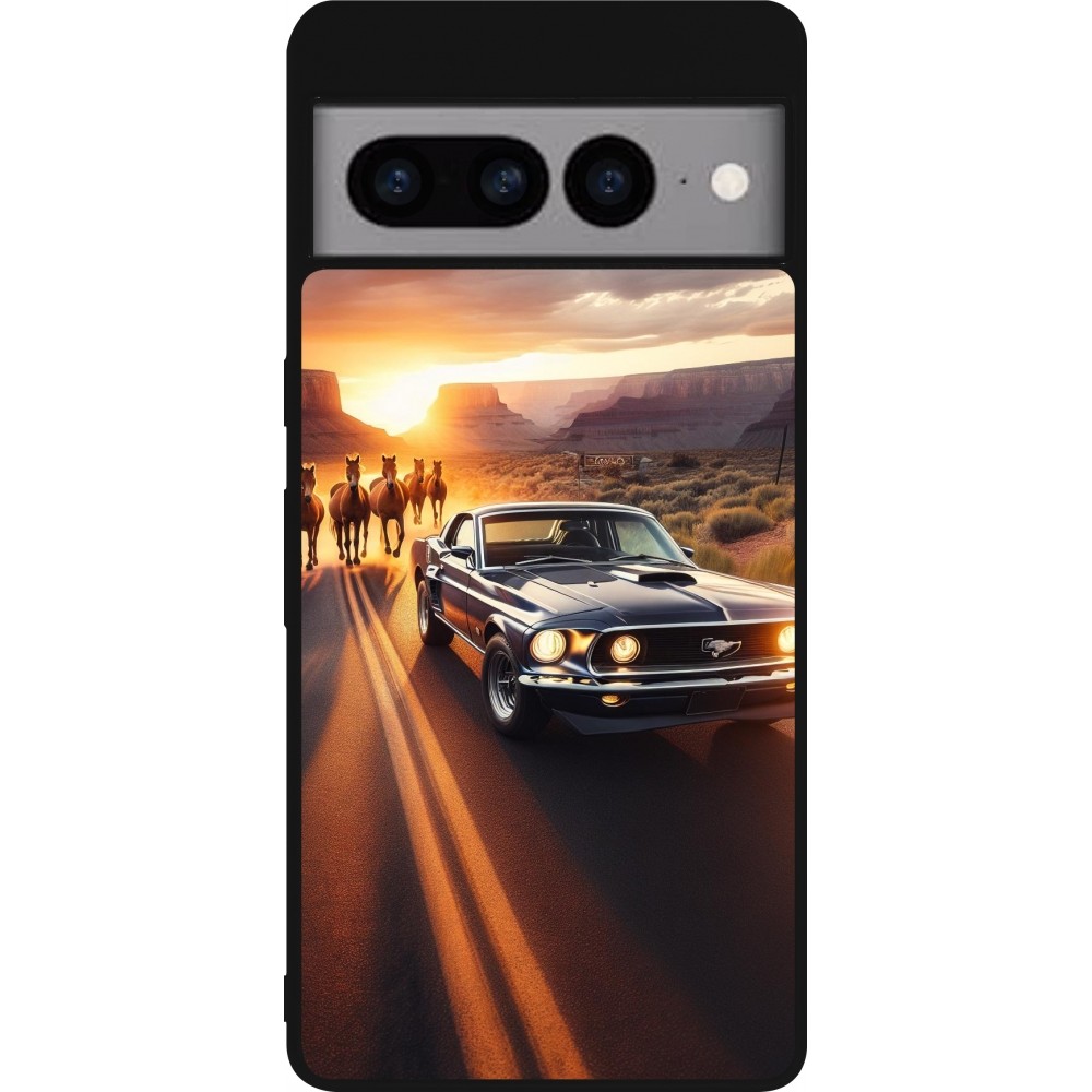 Google Pixel 7 Pro Case Hülle - Silikon schwarz Mustang 69 Grand Canyon