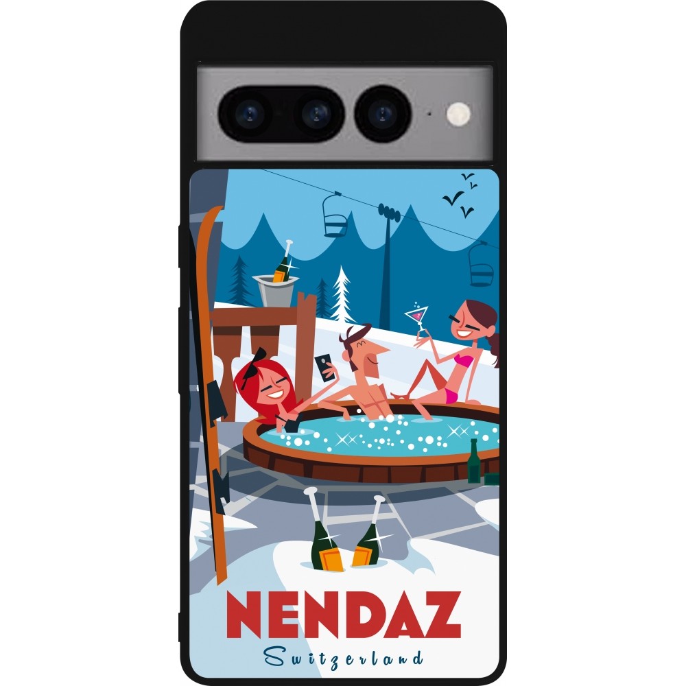 Coque Google Pixel 7 Pro - Silicone rigide noir Nendaz Mountain Jacuzzi