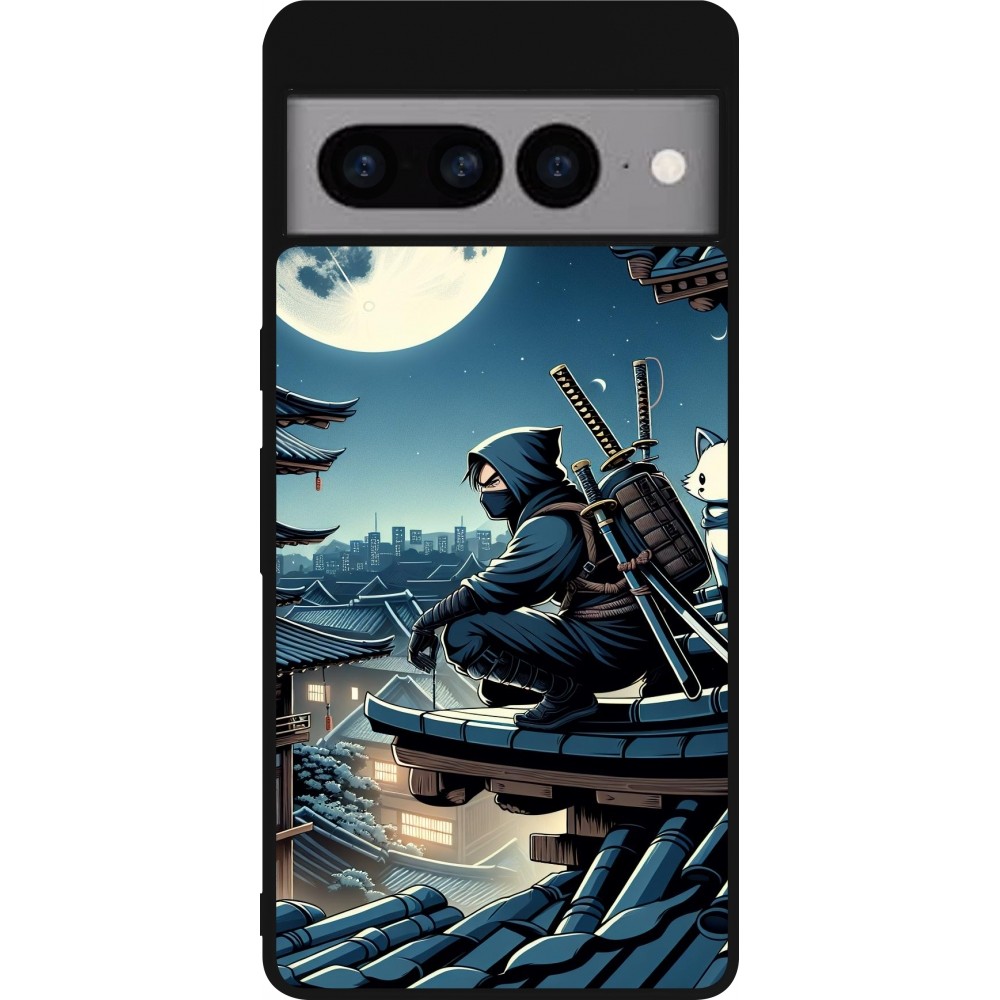 Google Pixel 7 Pro Case Hülle - Silikon schwarz Ninja unter dem Mond