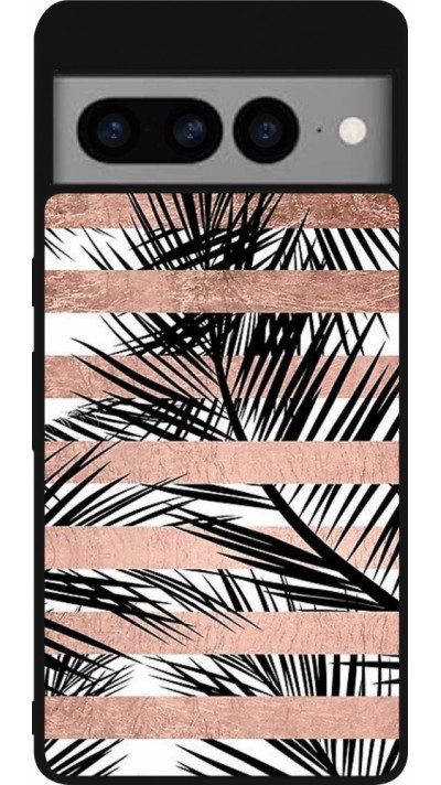 Google Pixel 7 Pro Case Hülle - Silikon schwarz Palm trees gold stripes