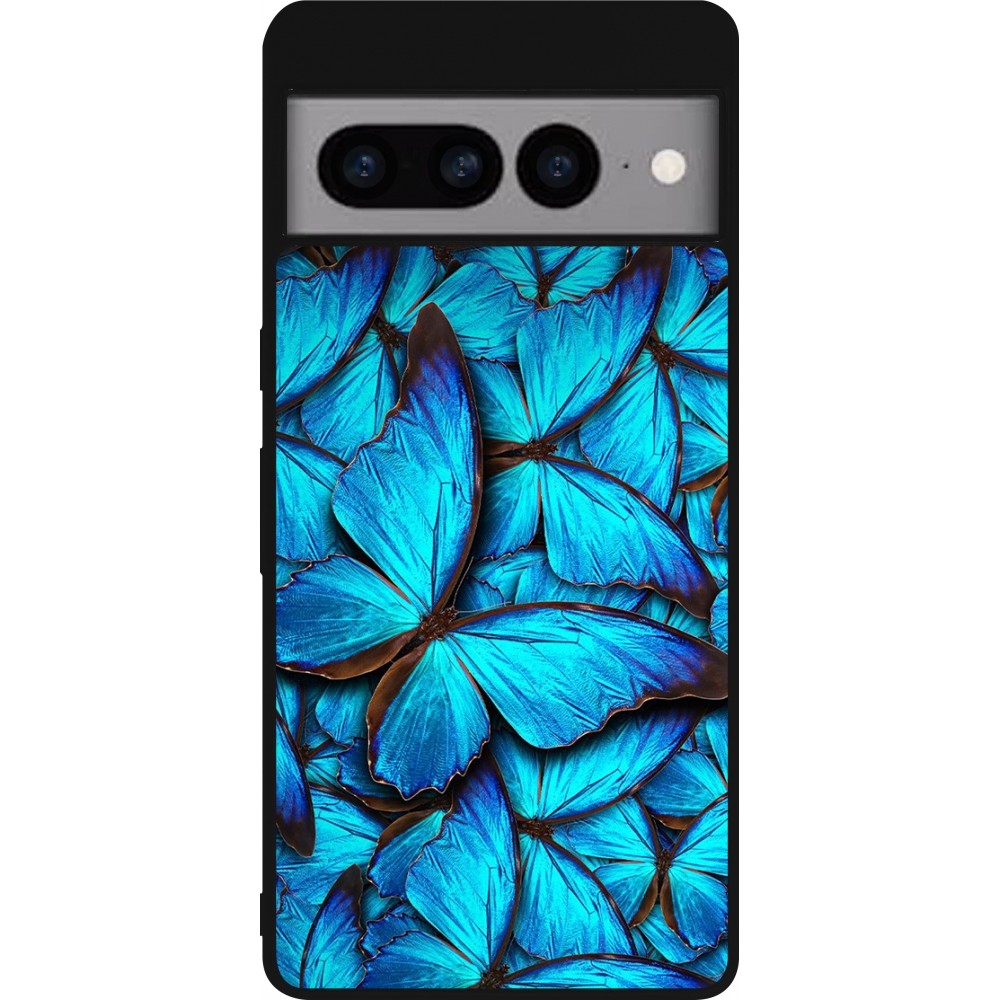 Google Pixel 7 Pro Case Hülle - Silikon schwarz Papillon bleu