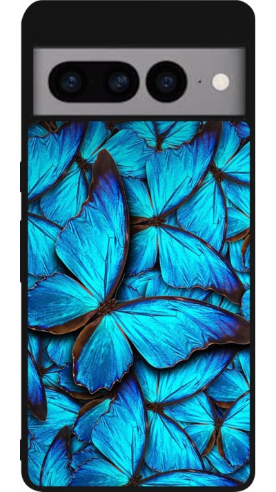 Coque Google Pixel 7 Pro - Silicone rigide noir Papillon bleu