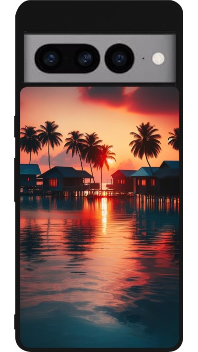 Coque Google Pixel 7 Pro - Silicone rigide noir Paradis Maldives
