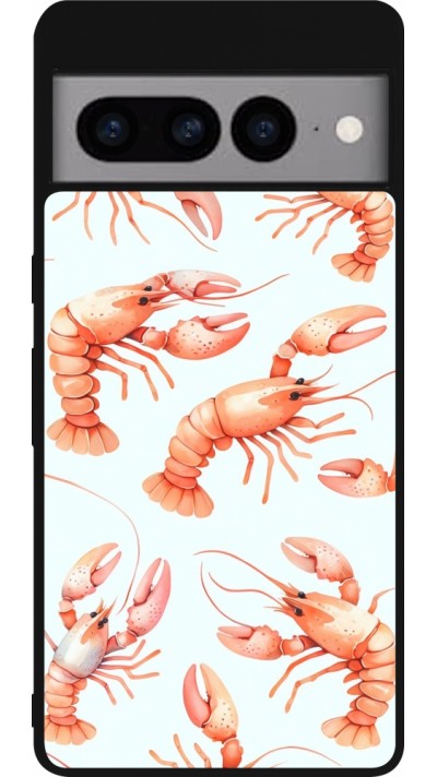 Coque Google Pixel 7 Pro - Silicone rigide noir Pattern de homards pastels