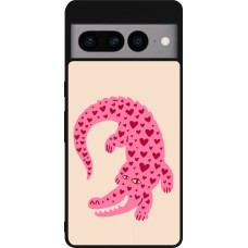 Coque Google Pixel 7 Pro - Silicone rigide noir Pink crocodile 2026