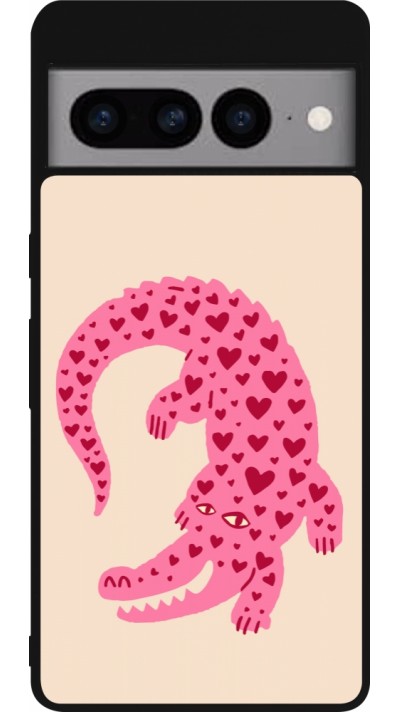 Coque Google Pixel 7 Pro - Silicone rigide noir Pink crocodile 2026