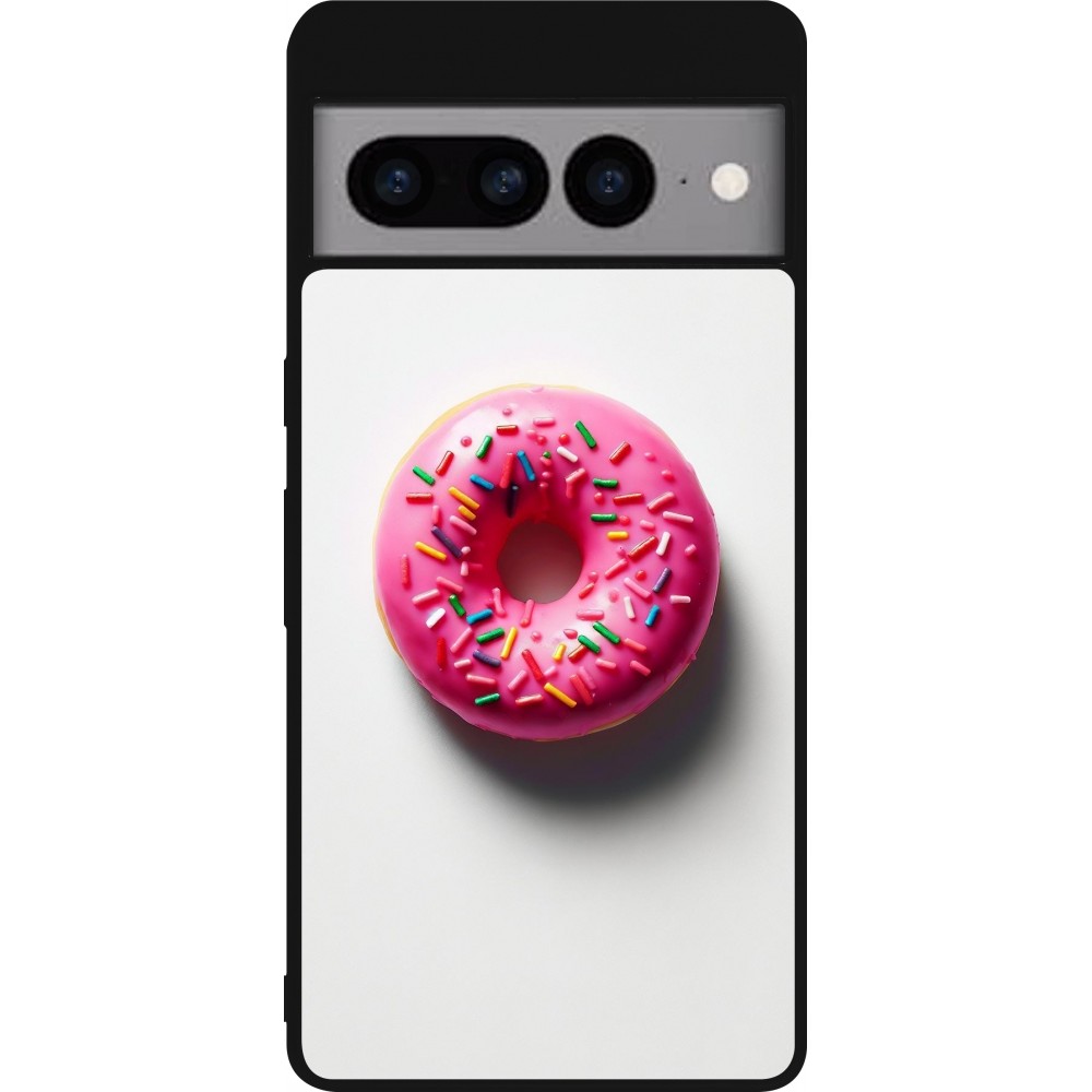 Coque Google Pixel 7 Pro - Silicone rigide noir Weißer Hintergrund, pinker Donut