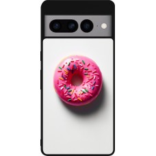 Coque Google Pixel 7 Pro - Silicone rigide noir Weißer Hintergrund, pinker Donut