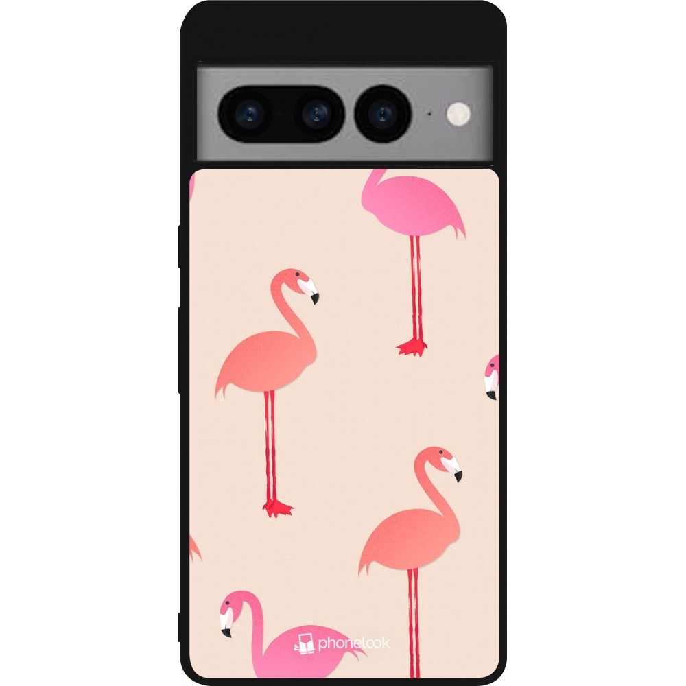 Google Pixel 7 Pro Case Hülle - Silikon schwarz Pink Flamingos Pattern