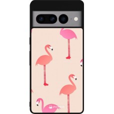 Google Pixel 7 Pro Case Hülle - Silikon schwarz Pink Flamingos Pattern