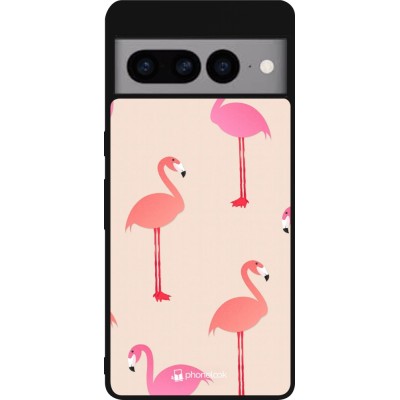 Google Pixel 7 Pro Case Hülle - Silikon schwarz Pink Flamingos Pattern