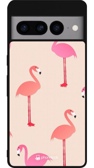 Google Pixel 7 Pro Case Hülle - Silikon schwarz Pink Flamingos Pattern